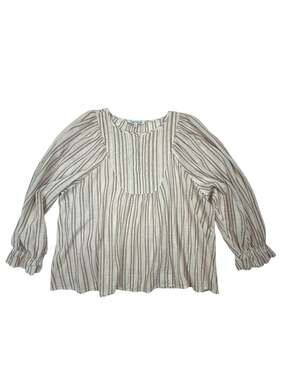 Elizabeth and James Striped Cotton Pintuck Peasant Blouse XL